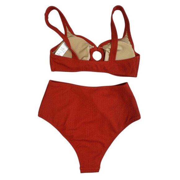 Women's S Two-Piece High Waist Bikini Swimsuit Textured Pumpkin Rust NWT - Picture 4 of 16